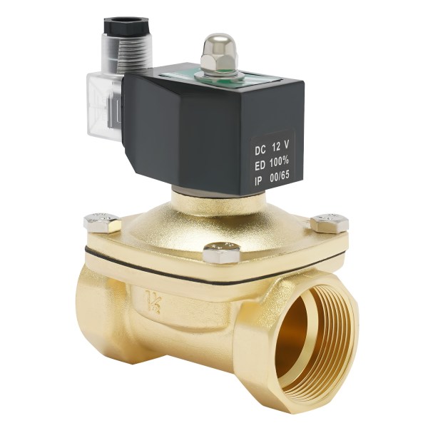 Brass Electric Solenoid Valve 1-1/2 Inch DC 12V Thread Direct Acting Normally Closed Compatible with Water Air